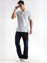 ADRO Checked Polo Collar Regular Fit Cotton T-shirt