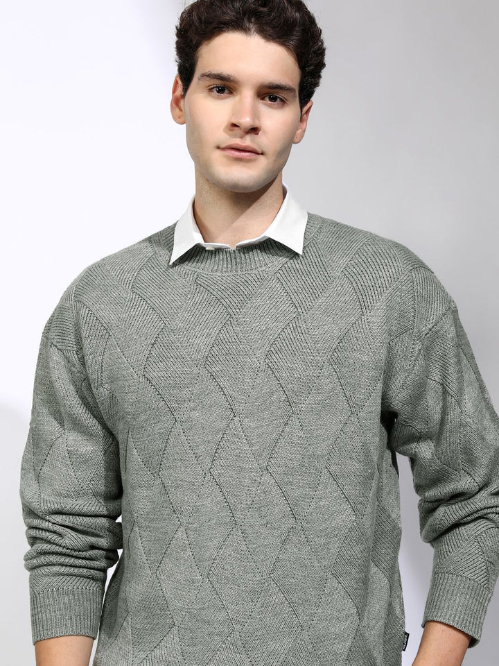 HIGHLANDER Men Self Design Round Neck Long Sleeves Pullover Sweaters
