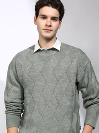HIGHLANDER Men Self Design Round Neck Long Sleeves Pullover Sweaters