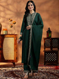Libas Floral Yoke Design Zari Work Pleated Dobby Weave A-Line Kurta With Trouser & Dupatta