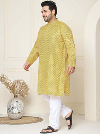 SOJANYA PLUS Floral Embroidered Thread Work Cotton Linen Straight Kurta with Pyjamas
