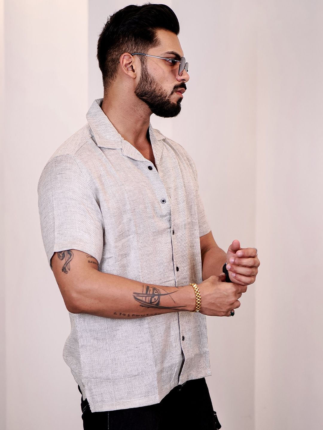 Eszett Cuban Collar Cotton Casual Shirt