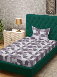 Myntra Elegant Homes Purple & White Geometric 400 TC Single Bedsheet with 1 Pillow Covers