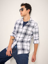 THE BEAR HOUSE Men Button-Down Collar Tartan Checked Cotton Slim Fit Casual Shirt