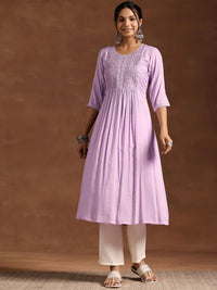 Libas Lavender Floral Yoke Design Sequined Pleated Detail Anarkali Kurta