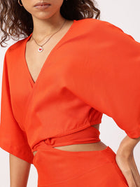 DressBerry Bold & Bright Flared Sleeve Cut-Out Back Tie-Up Wrap Mini Dress