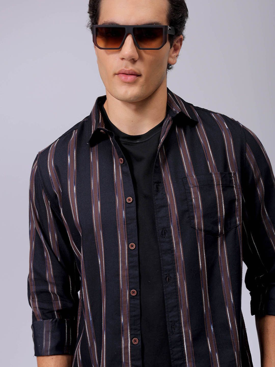 The Indian Garage Co Men Slim Fit Multi Stripes Opaque Striped Casual Shirt