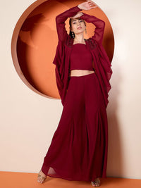 Antheaa Embellished Crop Top & Palazzo With Shrug
