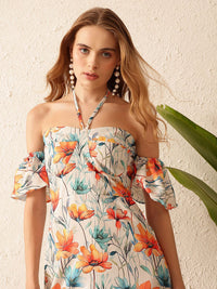 STREET 9 Floral Print Off-Shoulder Bell Sleeve Crepe Maxi Dress