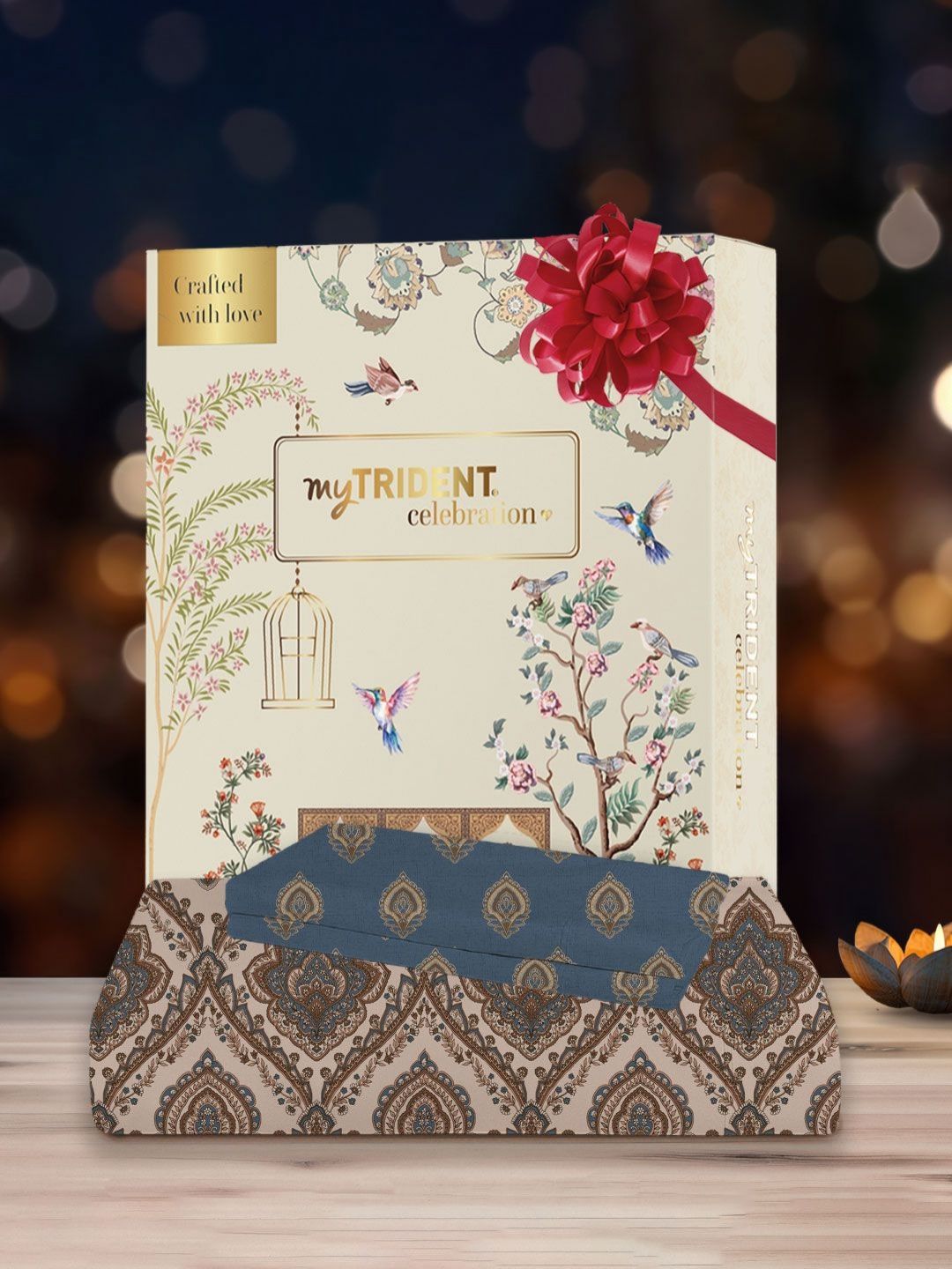 MYTRIDENT Noor Beige Celebration Flat 144TC Queen Pure Cotton 1 Bedsheet with 2 Pillow Covers