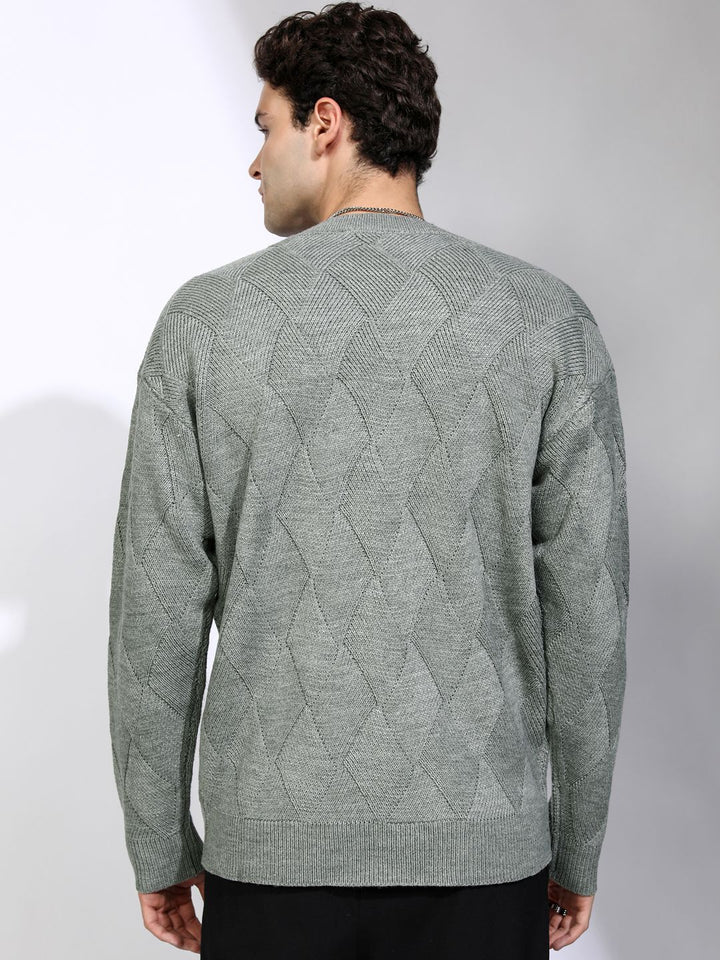 HIGHLANDER Men Self Design Round Neck Long Sleeves Pullover Sweaters