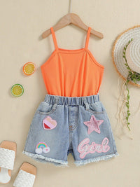 YK Girls Conversational Printed Denim Shorts