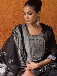 Indo Era Floral Woven Design Thread Work Straight Kurta With Trousers & Dupatta