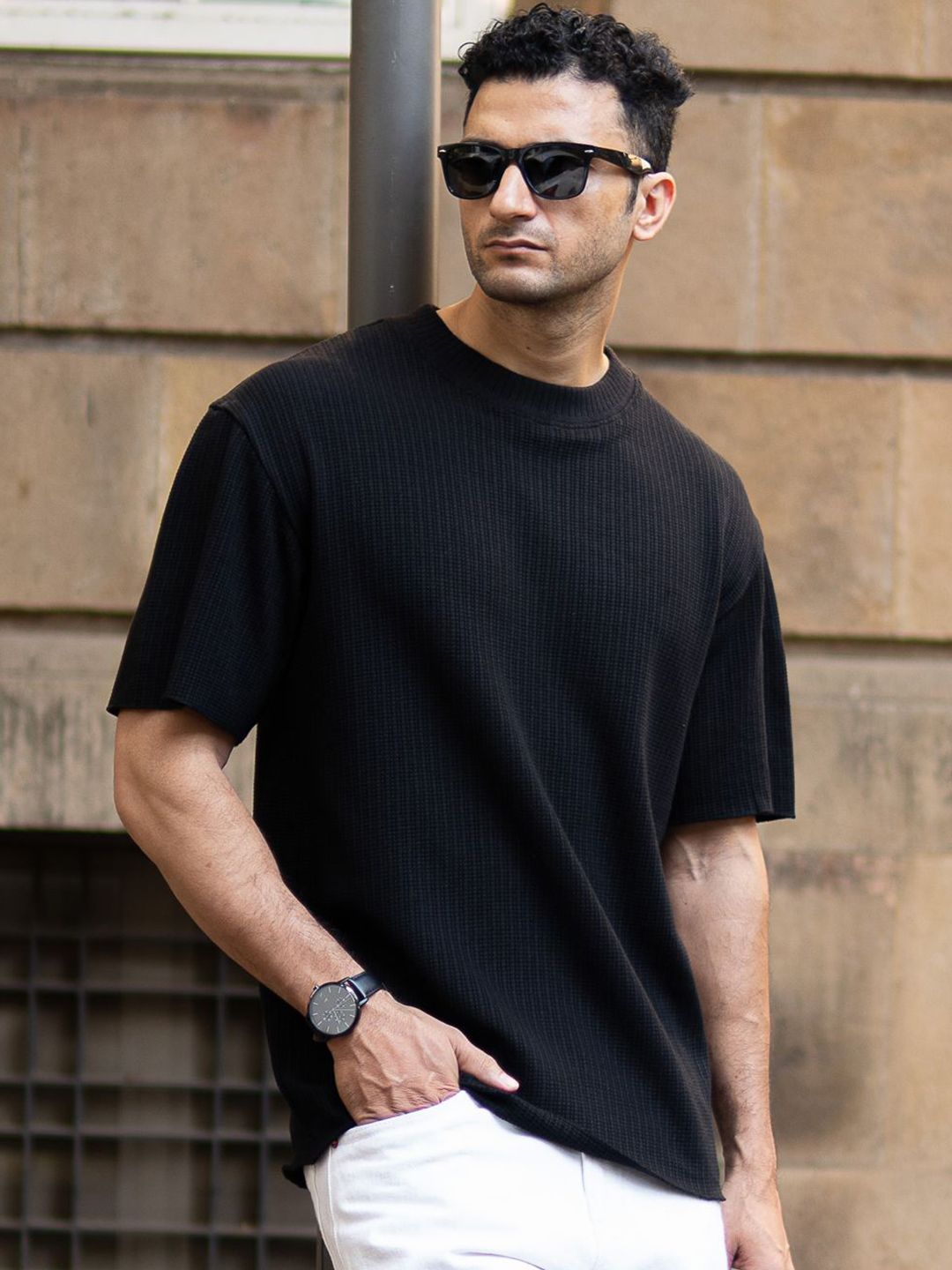 Powerlook Men Solid Round Neck Oversized T-shirt
