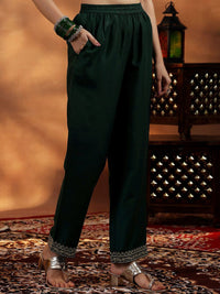 Libas Floral Yoke Design Zari Work Pleated Dobby Weave A-Line Kurta With Trouser & Dupatta
