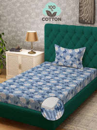 Myntra Elegant Homes Blue 400 TC Pure Cotton Fitted Single Bedsheet Set 2.25 m x 1.5 m