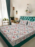 Aura White & Pink Floral Printed 300 TC King Bedsheet Set 2.25 m x 2.5 m