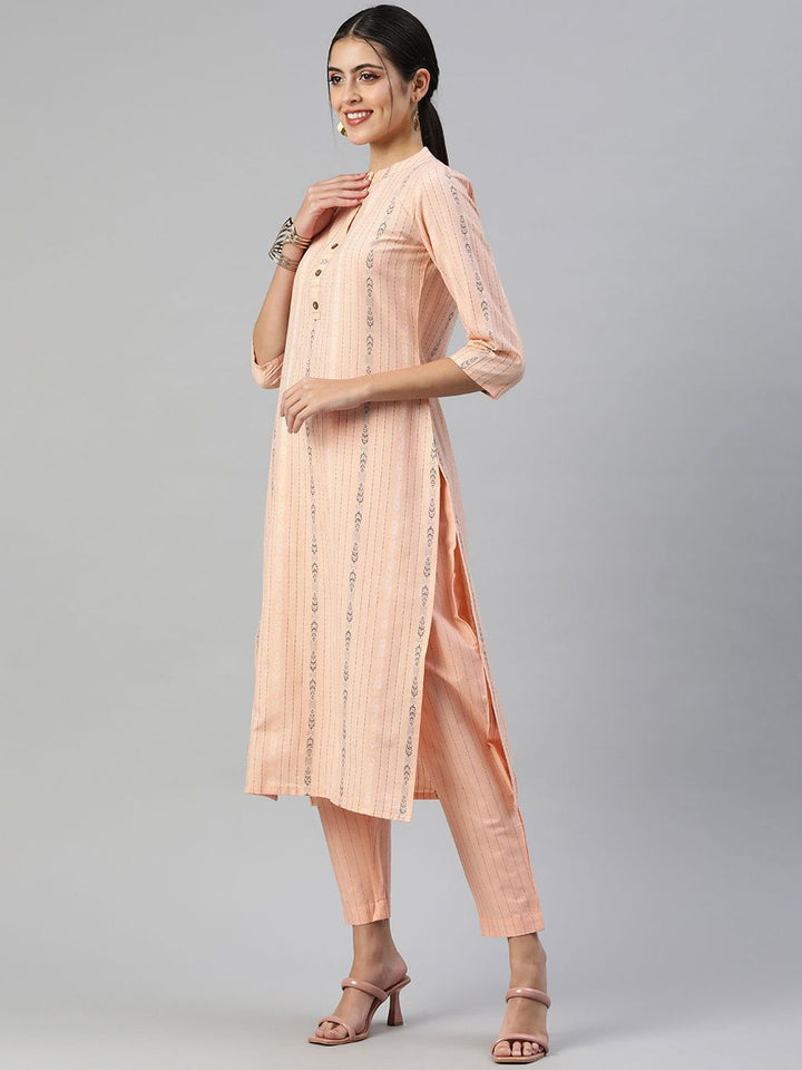 KALINI Striped Embroidered Thread Work Kurta with Trouser