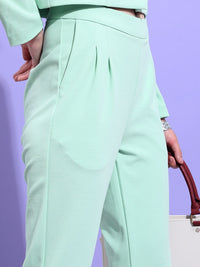 Tokyo Talkies Green Notched Lapel Collar Blazer With Trouser