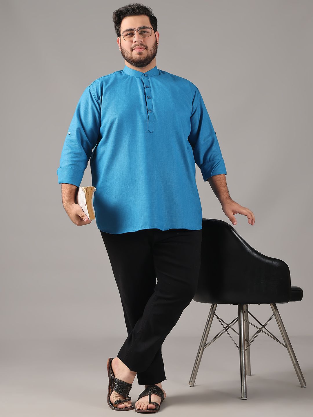 SOJANYA PLUS Size Band Collar Cotton Straight Kurta