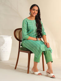 Motif Etnik Wanita Mamicha Bercetak Benang Biasa Bekerja Kurta Kapas Tulen dengan Seluar