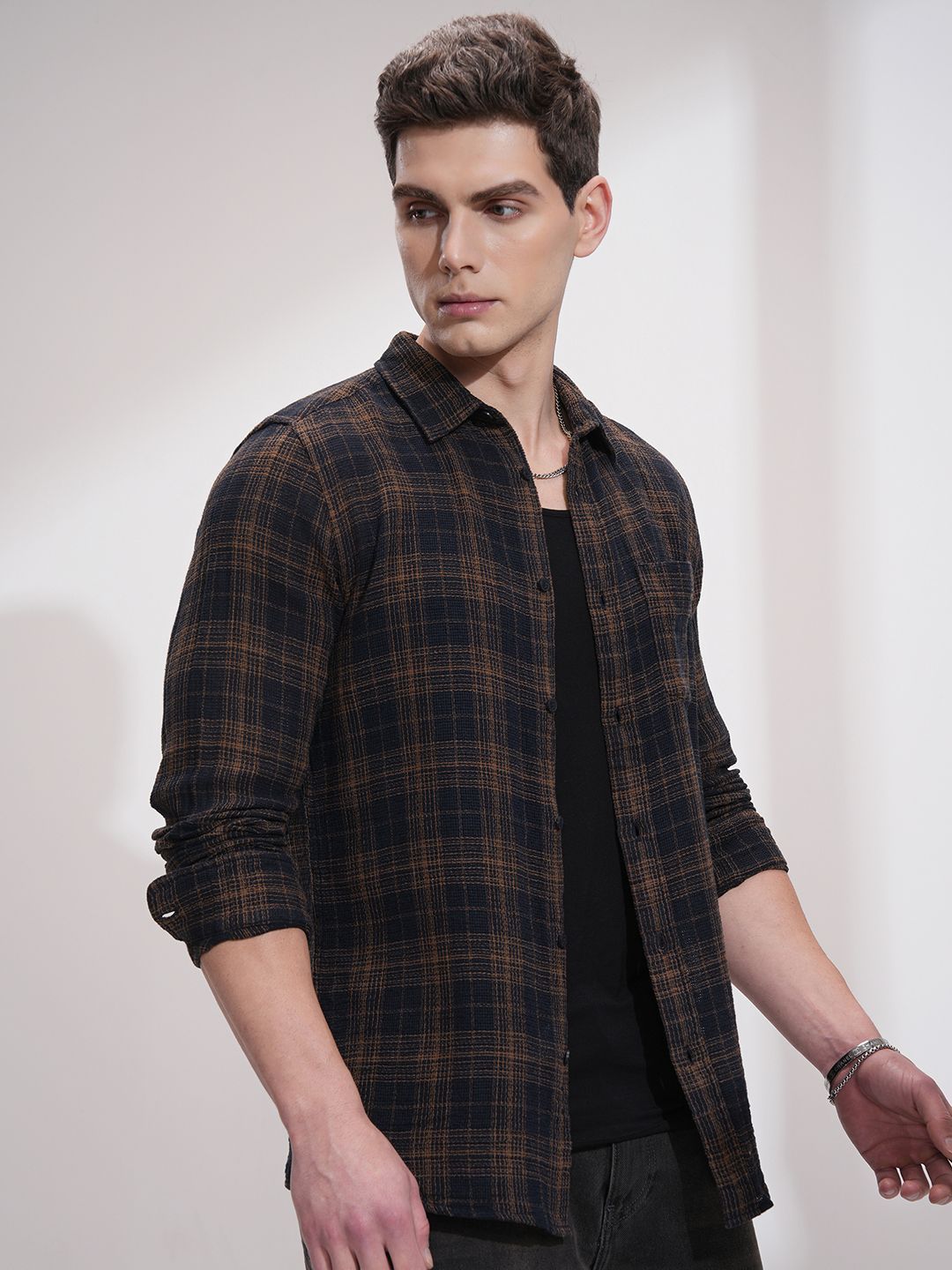 HIGHLANDER Men Slim Fit Opaque Checked Casual Shirt