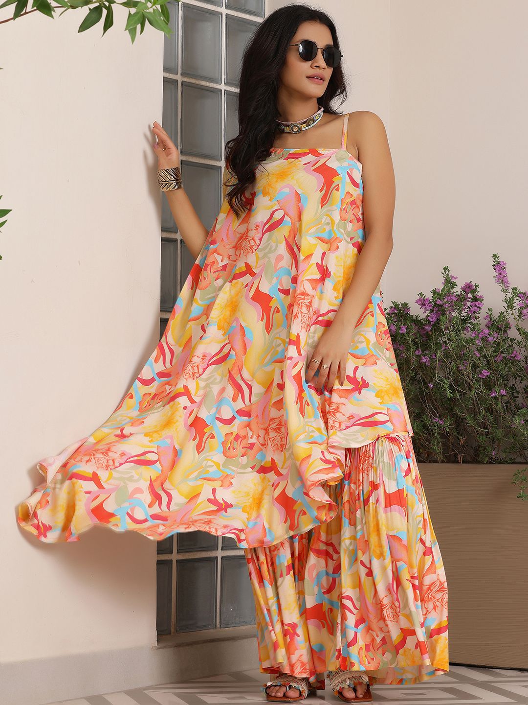 Libas Printed One Shoulder Tunic & Sharara