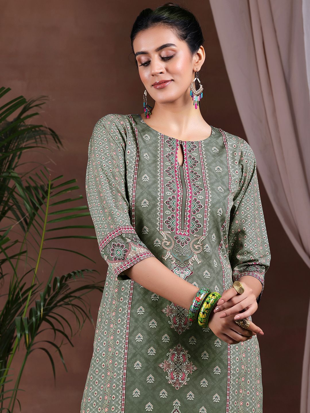 Libas Ethnic Motifs Printed Keyhole Neck Straight Kurta with Trousers & Dupatta