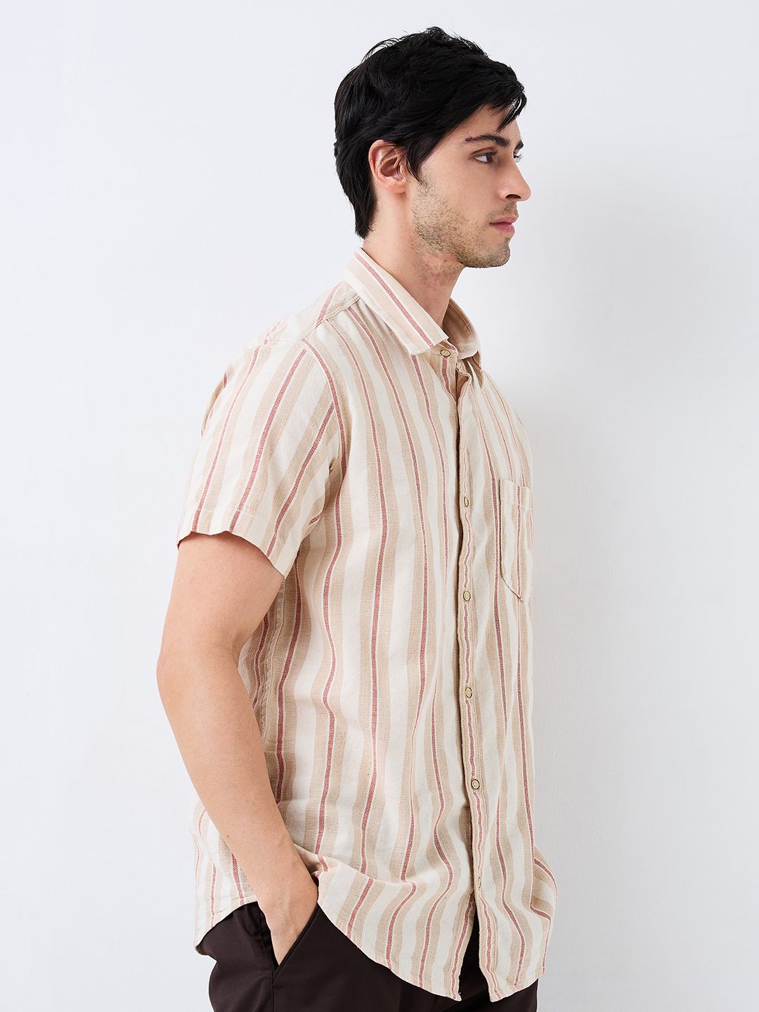 SPYKAR Men Spread Collar Vertical Striped Cotton Casual Shirt