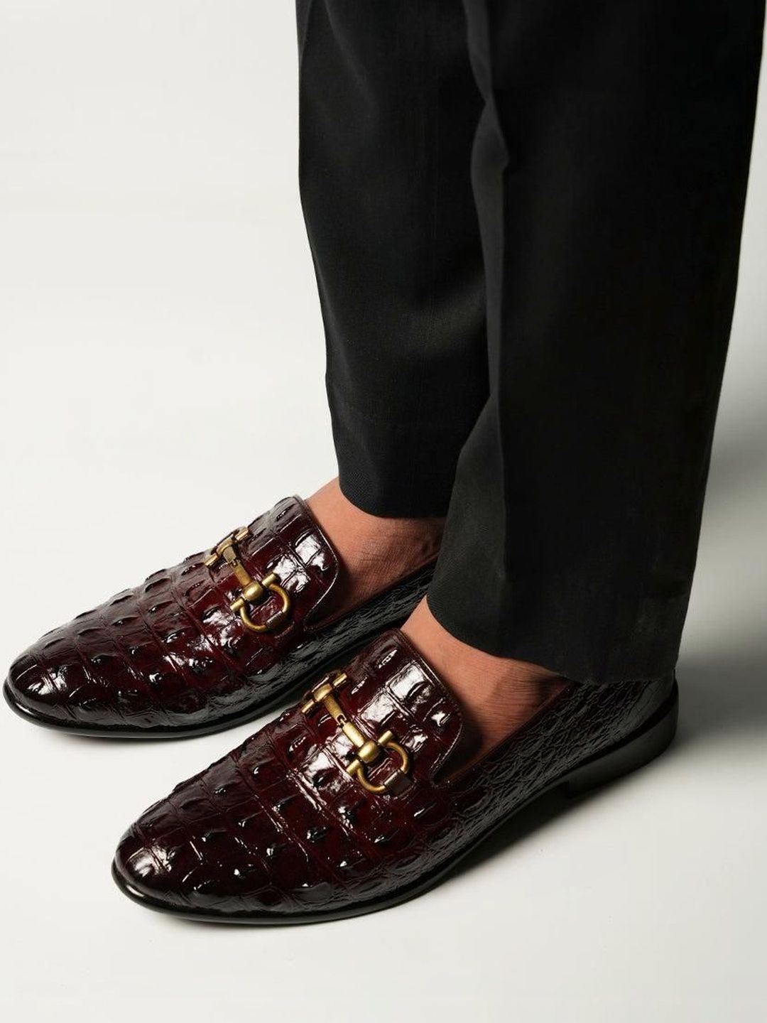 MONKSTORY Men Horsebit Exotic Scale Textured Slip-Ons Formal Shoes