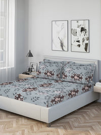 Myntra Elegant Homes Blue Floral 300 TC Bedsheet with 4 Pillow Covers
