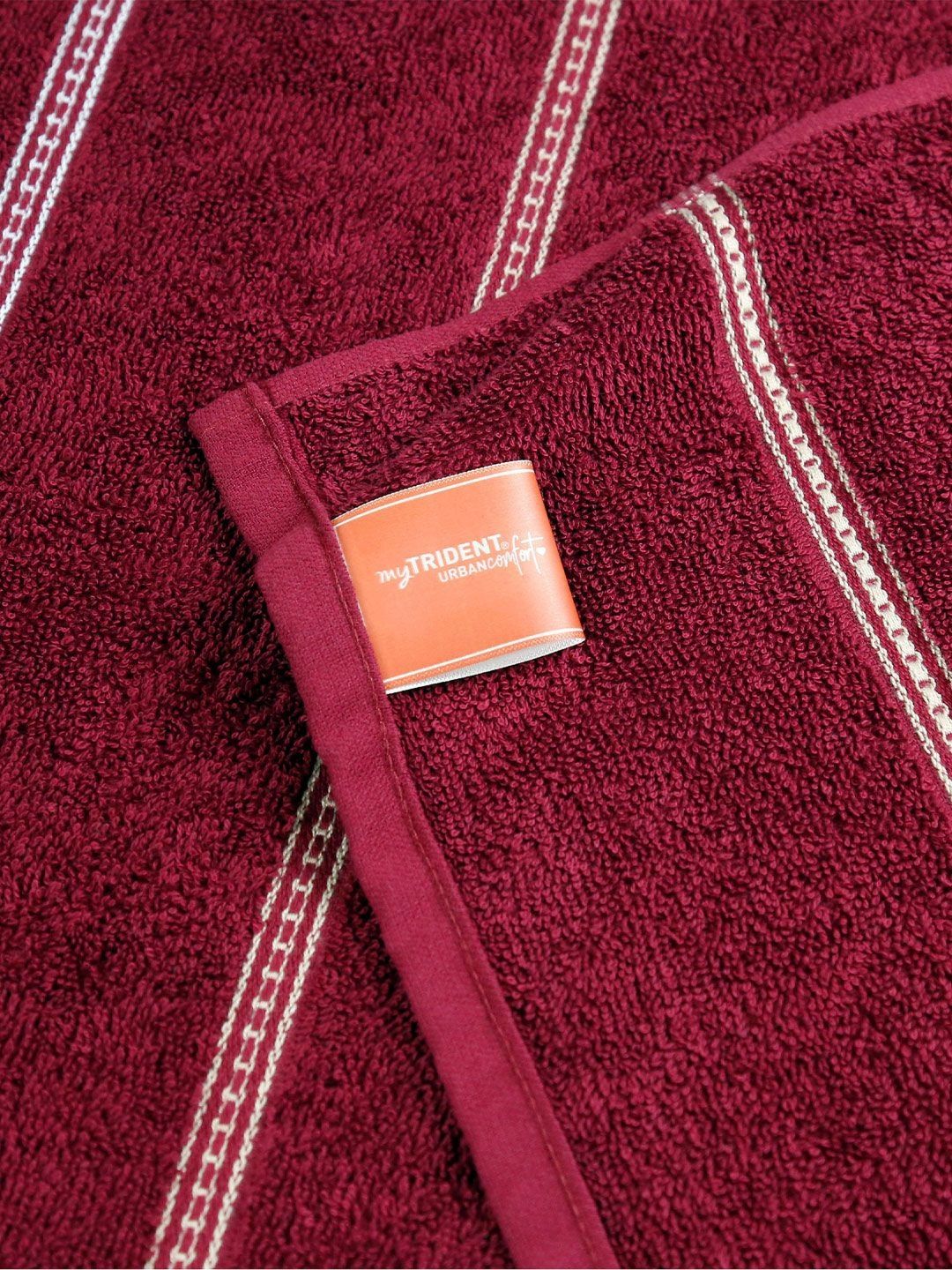 MYTRIDENT Maroon & White Striped Cotton 450 GSM Bath Towel