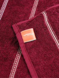 MYTRIDENT Maroon & White Striped Cotton 450 GSM Bath Towel