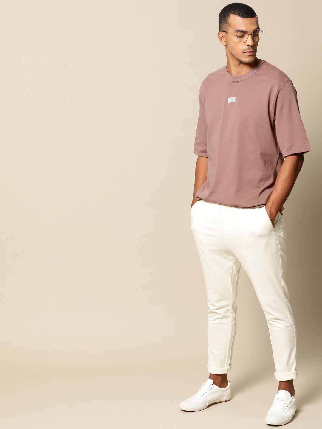 Mr Bowerbird Men Mauve Pure Cotton Philosophy Crew Neck Oversized Pure Cotton T-shirt