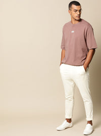 Mr Bowerbird Men Mauve Pure Cotton Philosophy Crew Neck Oversized Pure Cotton T-shirt