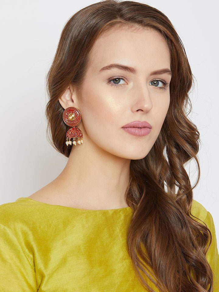 Anouk Gold-Plated Stone Studded & Beaded Dome Shaped Drop Earrings
