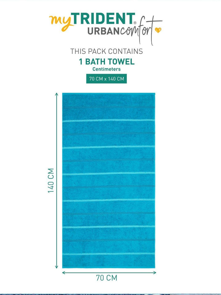 MYTRIDENT Teal & White Striped Cotton 450 GSM Bath Towel