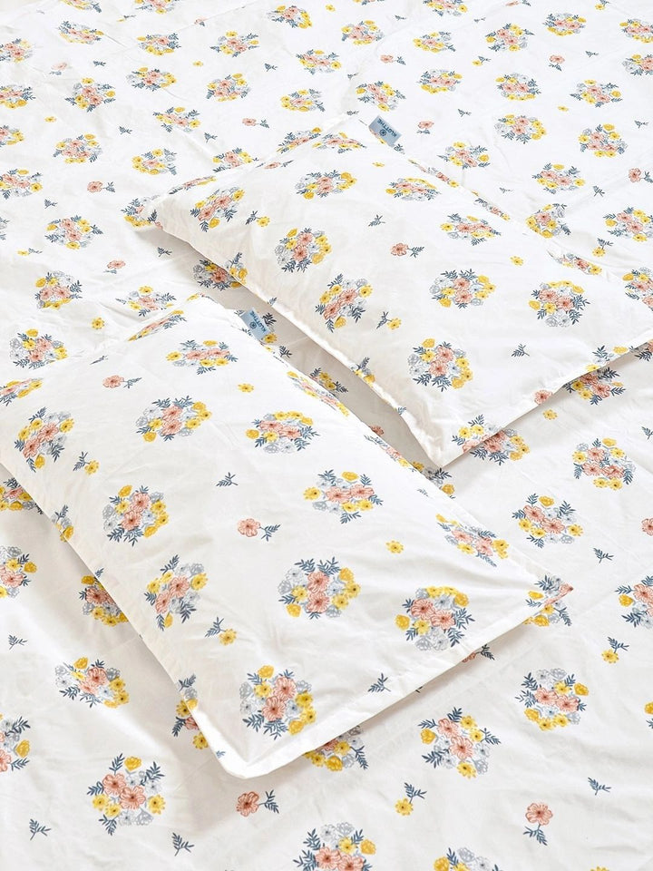 Myntra Elegant Homes Cream Floral 300 TC Cadar Katil Double King dengan 2 Sarung Bantal