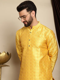 Anouk Yellow Ethnic Motifs Woven Design Mandarin Collar Straight Jaquard Silk Kurta