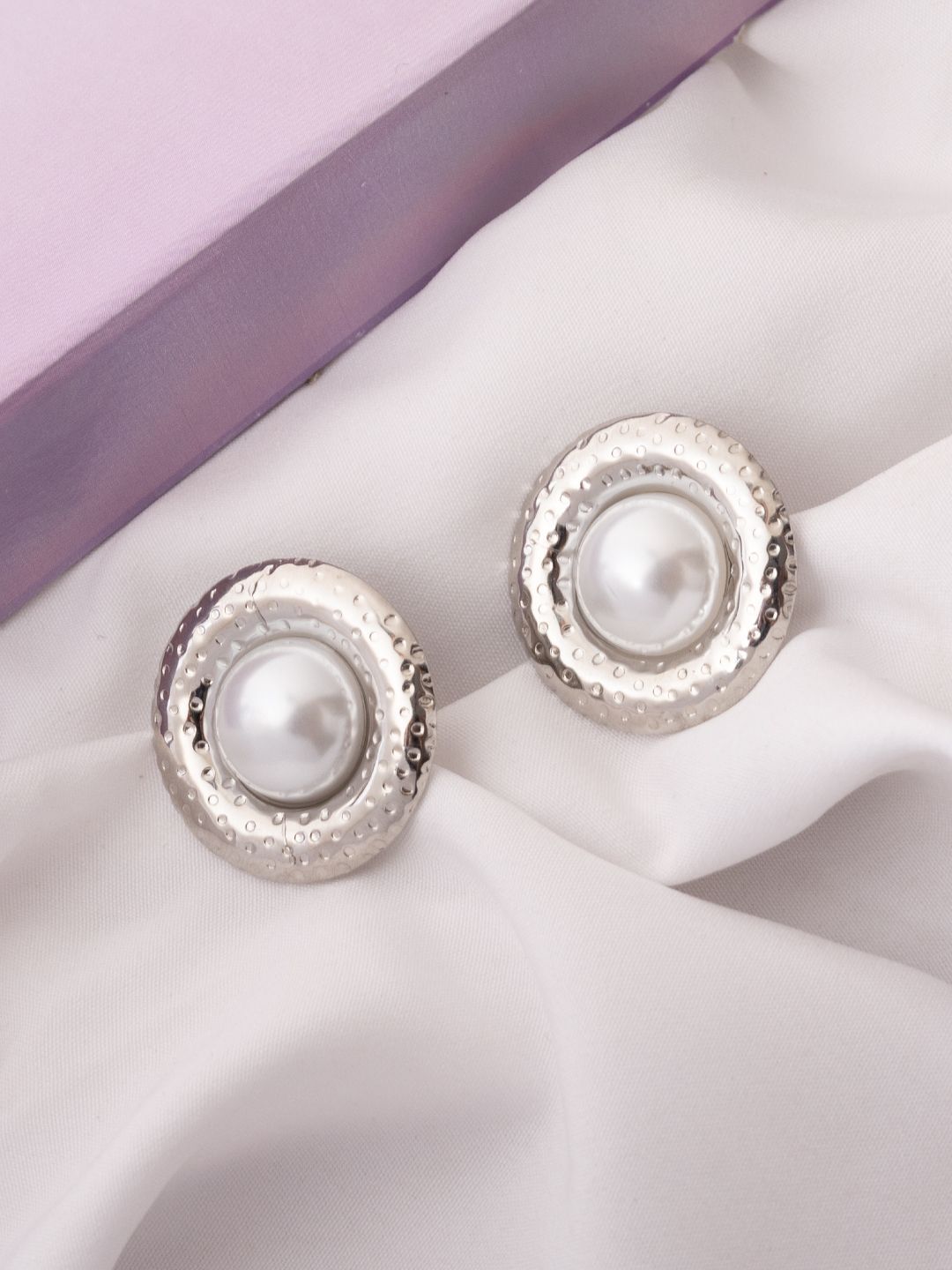 VOGUE PANASH Stainless Steel 18K Gold-Plated Pearls Beaded Circular Shape Studs
