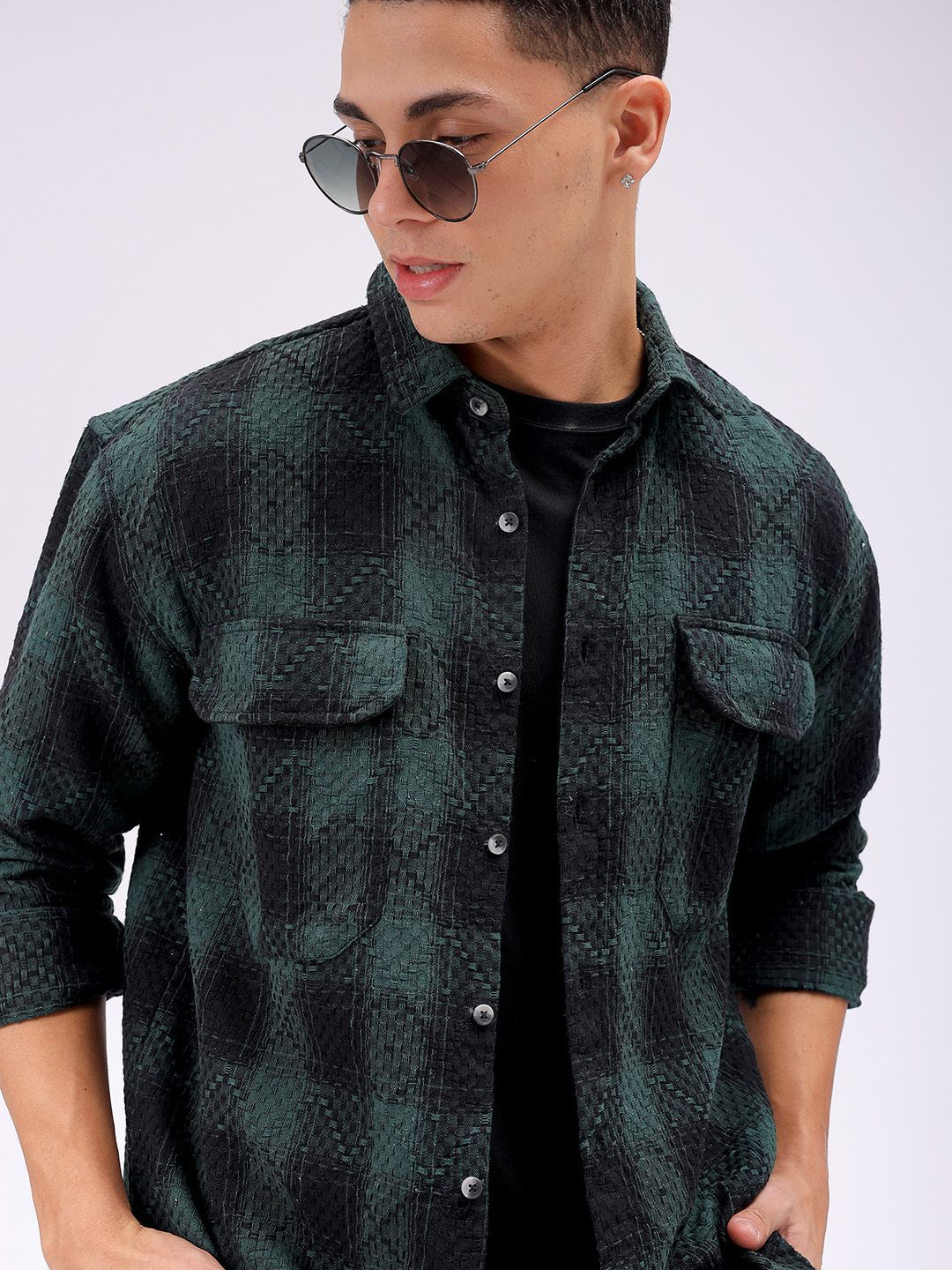 The Indian Garage Co Men Relaxed Fit Textured Checked Resortwear Shirt