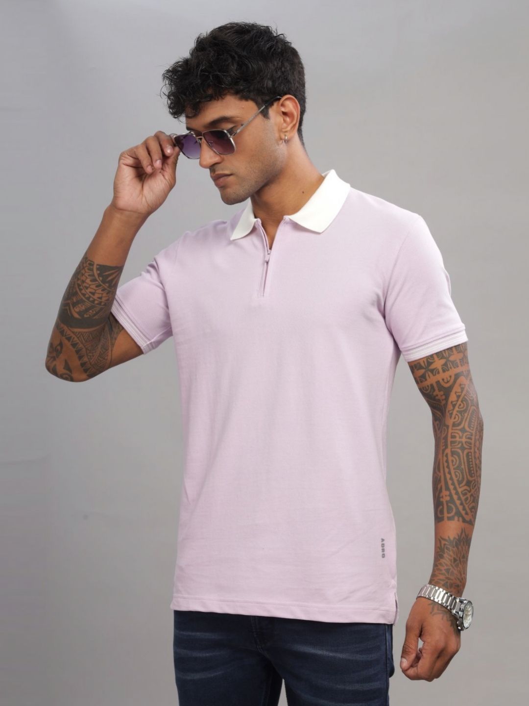 ADRO Men Solid Polo Collar Cotton T-Shirt