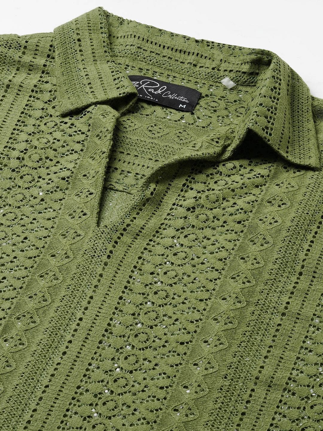 VASTRADO Men Classic Oversized Fit Spread Collar Textured Cotton Casual Shirt