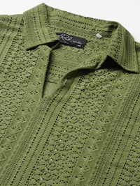 VASTRADO Men Classic Oversized Fit Spread Collar Textured Cotton Casual Shirt