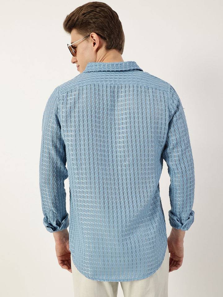 Thomas Scott Men Premium Spread Collar Textured Solid Slim Fit Casual Shirt