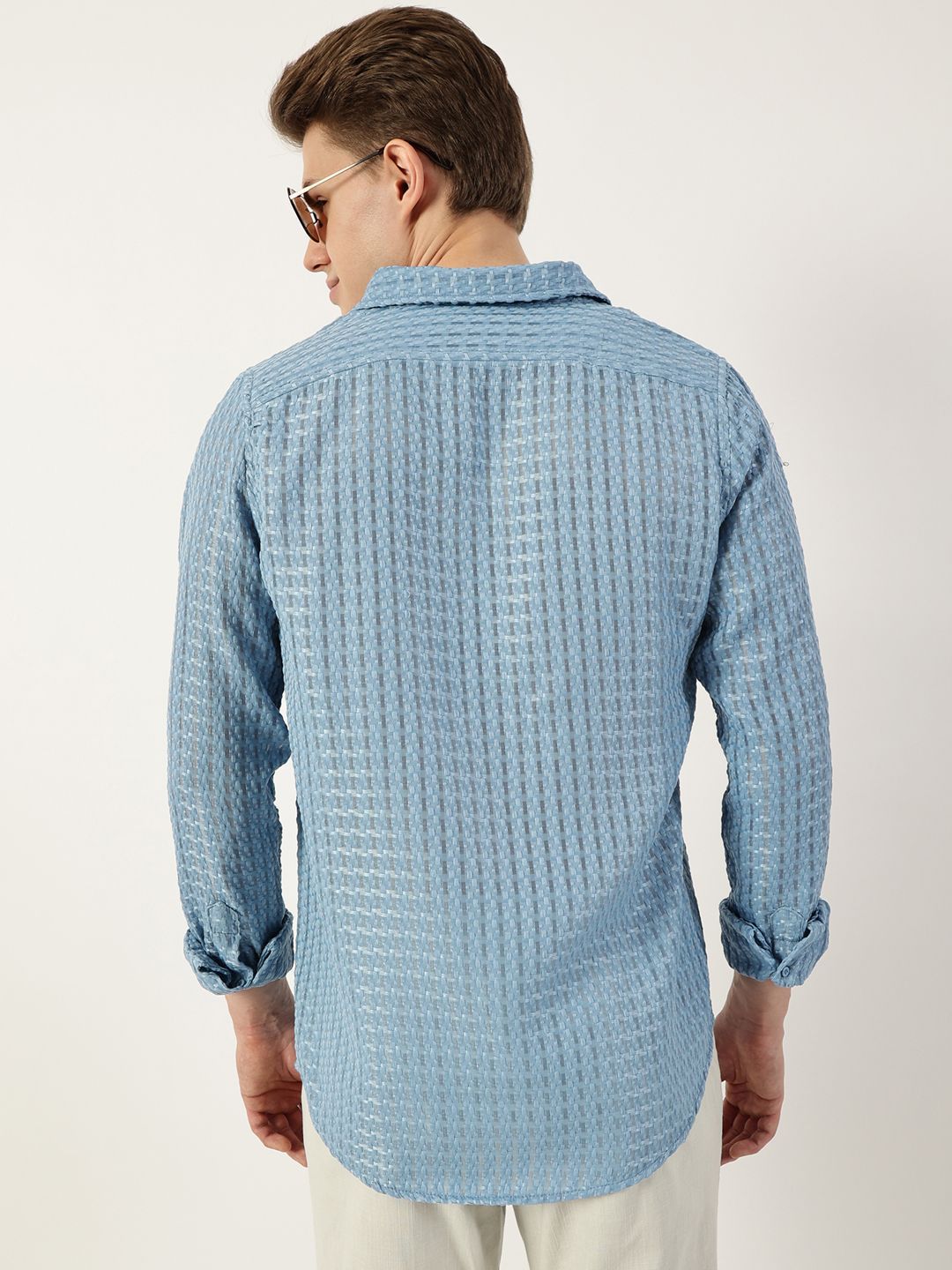 Thomas Scott Men Premium Spread Collar Textured Solid Slim Fit Casual Shirt