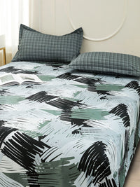 Story@home Green & White Abstract Printed 240 TC Satin Finish Queen Bedsheet Set
