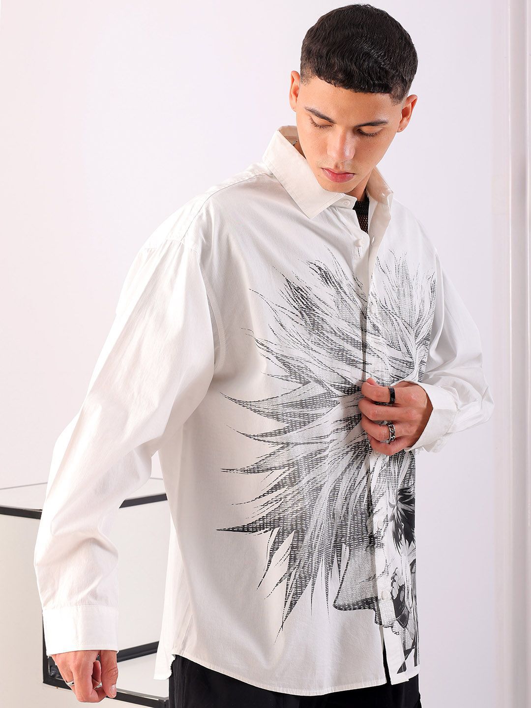 The Indian Garage Co Men Anime Printed Cotton Oversized Boxy Streetwear Shirt
