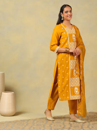 Mamicha Women Ethnic Motifs Embroidered Regular Thread Work Pure Cotton Kurta with Trousers & With Dupatta