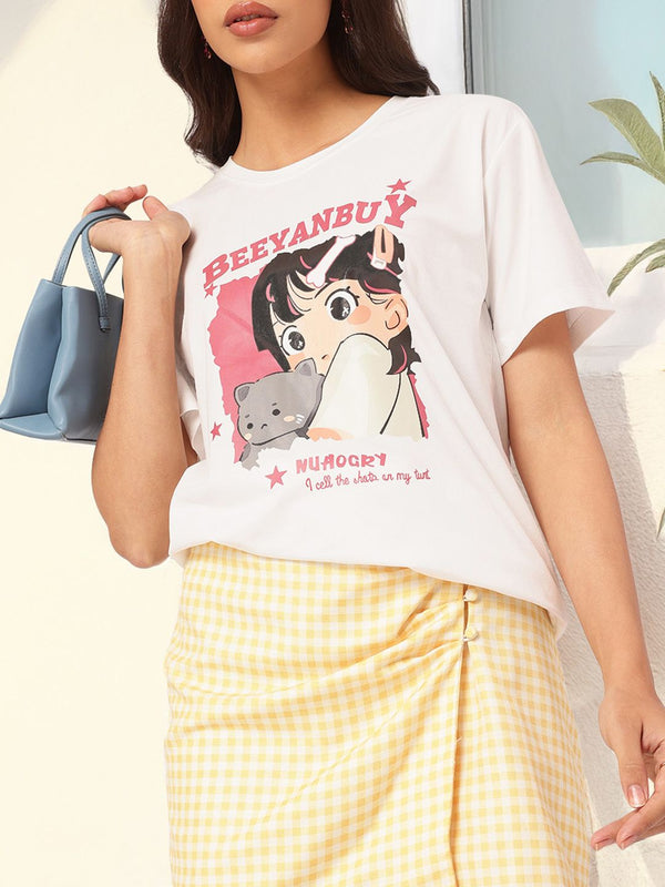 DressBerry Playful Ease Cartoon Printed Relaxed Tee
